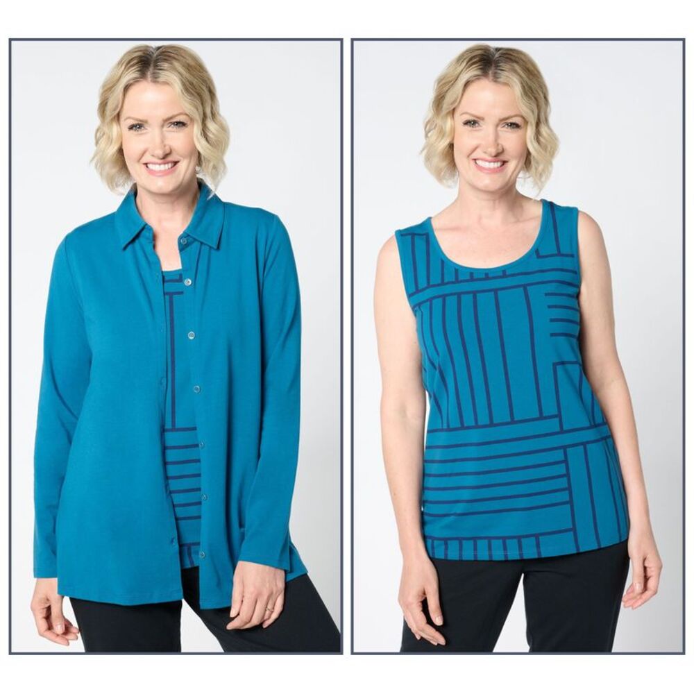 Sport Savvy Women's Top Sz XS Tossed Stripe Button Front Tank Set Blue